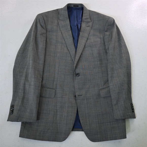 Joseph‎ Abboud 44L Gray Check 100% Wool Mens Blazer Suit Jacket Sport Coat